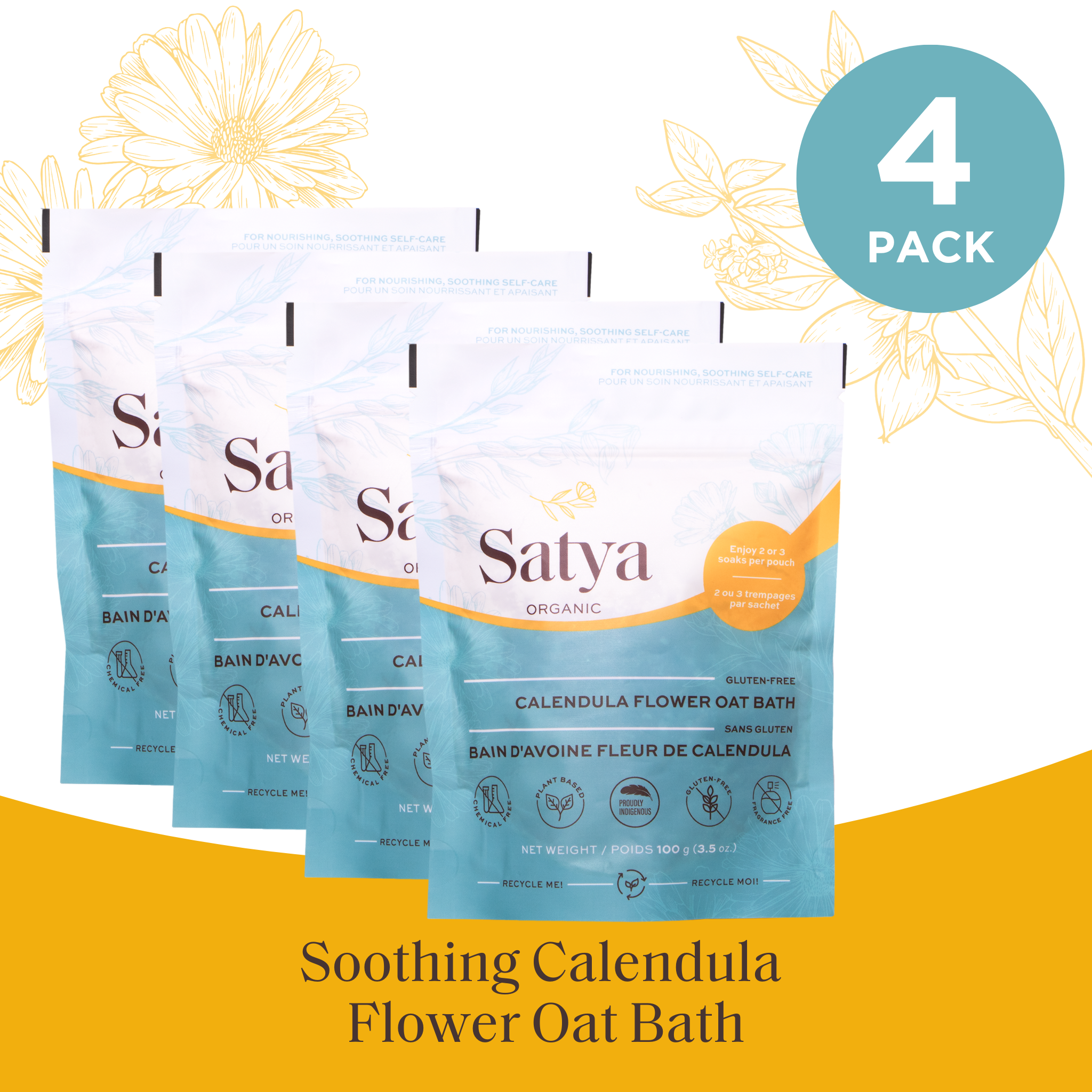 Calendula Flower Oat Bath- 4 Pack – Satya Organic Canada